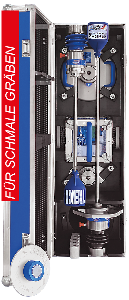 <span style="color: #c1001f;">FÜR SCHMALE GLASFASER GRÄBEN</span><br><b>Leichtes + TRENCH</b><br>Rundum-Sorglos-Paket<br>TERRATEST 7000 STREAM (<u>Kabel</u>)